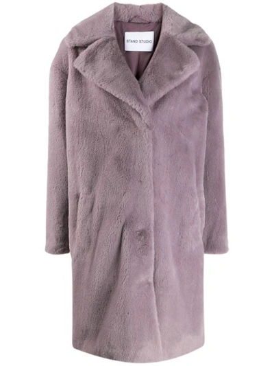 Stand Studio Single-breasted Faux Fur Coat In 5140 Dusty Lavender