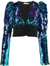 Amen Cropped Sequin Blouse In Blue