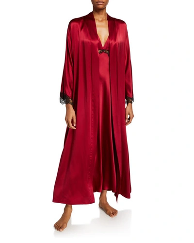 Christine Lingerie Bijou Lace-trim Long Robe In Ruby