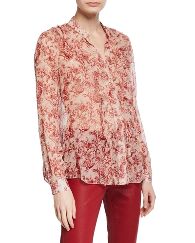 L Agence Nadine Printed Metallic Ruffle Top In Red Pattern