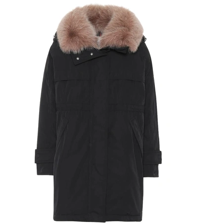 Moncler Lagopede Fur-trimmed Down Coat In Black