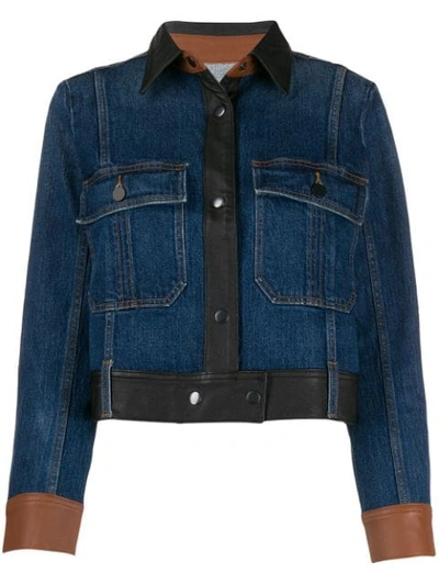Frame Leather-trimmed Denim Jacket In Blue