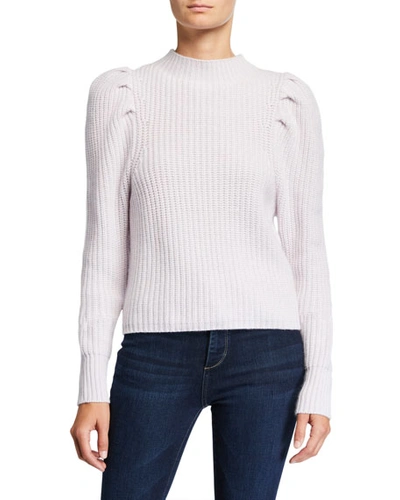 Autumn Cashmere Puff-sleeve Mock-neck Cashmere Sweater In Orchid Ice