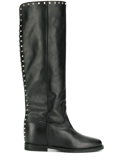 Via Roma 15 Studded Knee-high Boots In Black
