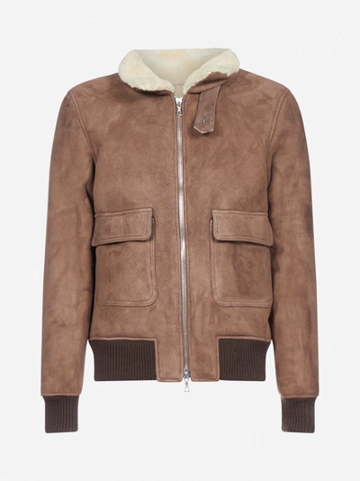 Officine Generale Suede And Shearling Bomber Jacket In Brown