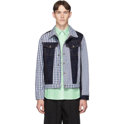 Jw Anderson Gingham Patchwork Denim Jacket In 870 Indigo