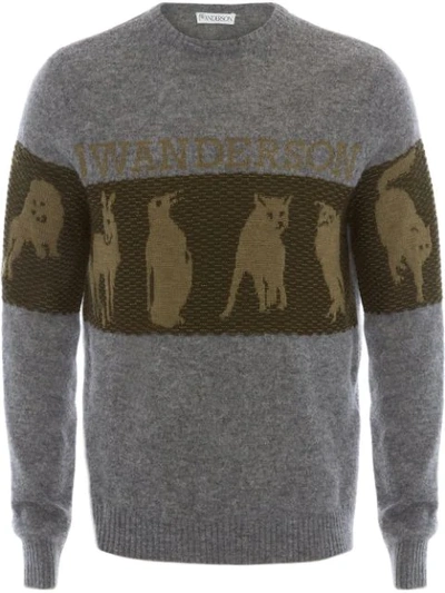 Jw Anderson Animal-jacquard Wool-blend Sweater In Grey