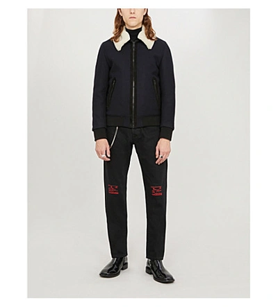 The Kooples Slim-fit Wool And Leather-blend Jacket In Nav01
