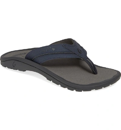 Olukai Men's Kia'i Ii Thong Sandals In Trench Blue/ Charcoal