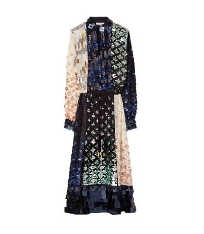 Tory Burch Color-block Sequin Dress In White | ModeSens