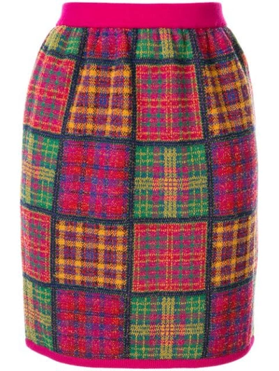 Pre-owned Saint Laurent Checked Plaid Knitted Skirt In Pink,yellow,green