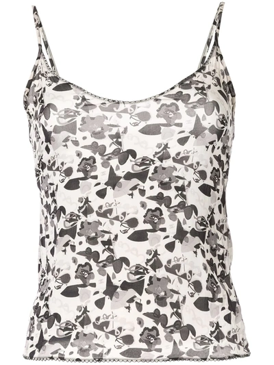 Pre-owned Chanel 2005 Floral Logo Camisole In Black