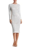 Dress The Population Emery Sequin Stripe Long Sleeve Cocktail Dress In White