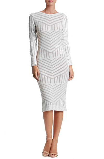 Dress The Population Emery Sequin Stripe Long Sleeve Cocktail Dress In White