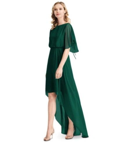 Jenny Packham Flutter-sleeve High-low A-line Dress In Hunter Green