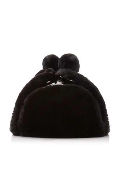Eric Javits Patent Trooper Faux Fur-lined Vinyl Hat In Black