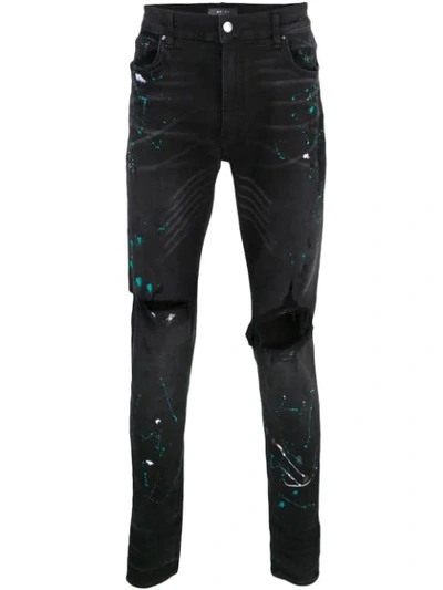 Amiri Black Men's Paint Splatter Distressed Jeans In Black ,green