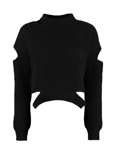 Pinko Scozzese Ribbed Wool Sweater In Black
