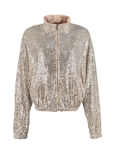 Pinko Derby Sequin Full-zip Sweatshirt In Silver