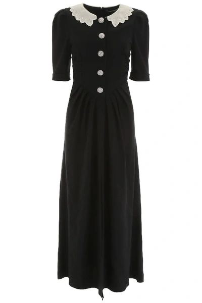 Alessandra Rich Crepe Dress With Collar In Black,white