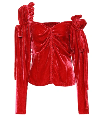 Magda Butrym Leticia Velvet One-shoulder Bustier Top In Red