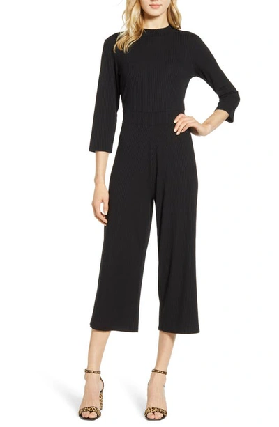 B Collection By Bobeau Ribbbed Knit Crop Jumpsuit In Black