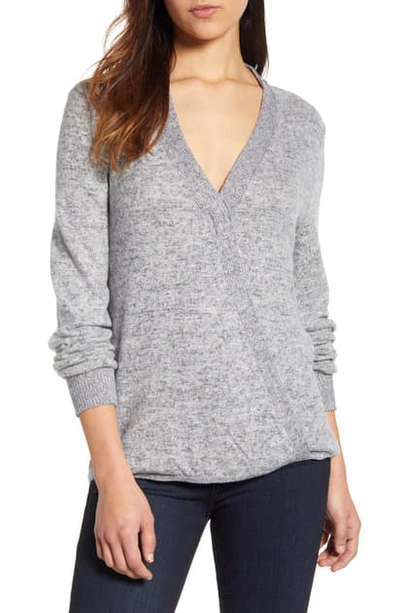 B Collection By Bobeau Cozy Heathered V-neck Sweater In Dew/ Nightfall