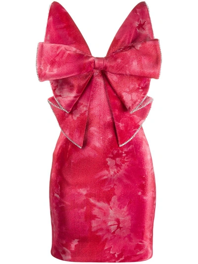 Area Crushed Velvet Bow Mini Dress In Pink