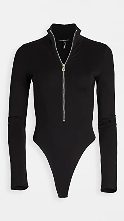Marissa Webb Zip Front Thong Bodysuit In Black