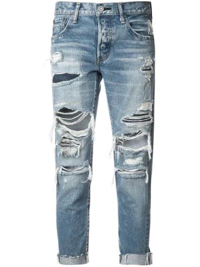 Moussy Vintage Distressed Cropped Jeans In Blue