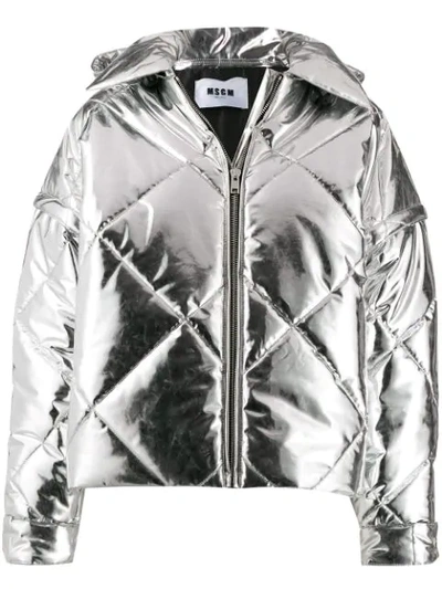 Msgm Quilted Puffer Jacket In Silver