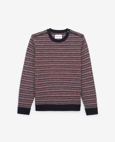 The Kooples Sport Red And Blue Jacquard Wool Sweater, Crew Neck In Navy/red