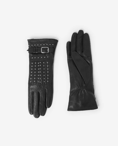 The Kooples Black Leather Buckle Gloves With Studs