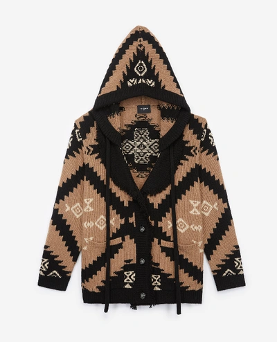 The Kooples Fringed & Hooded Wool-blend Cardigan In Camel/ecru