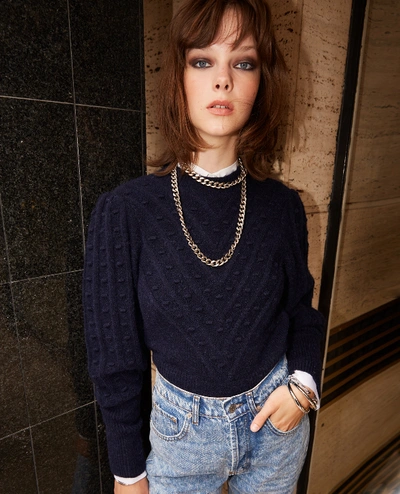 The Kooples Blue Wool Blend Sweater With Crew Neck In Navy