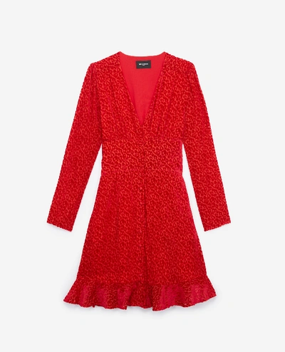 The Kooples Short Buttoned Red Dress With Smocking At Back