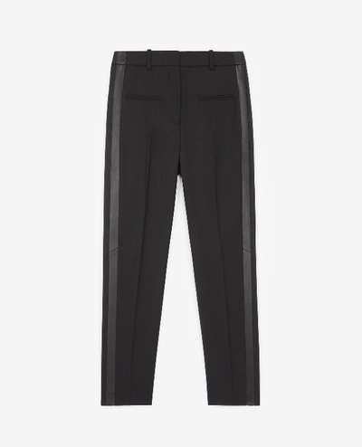 The Kooples Leather Stripe Wool Straight Black Trousers