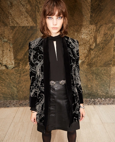 The Kooples Embroidered Kimono-style Black Velvet Jacket