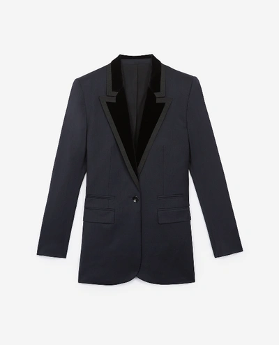 The Kooples Navy Blue Wool Jacket With Grosgrain Band