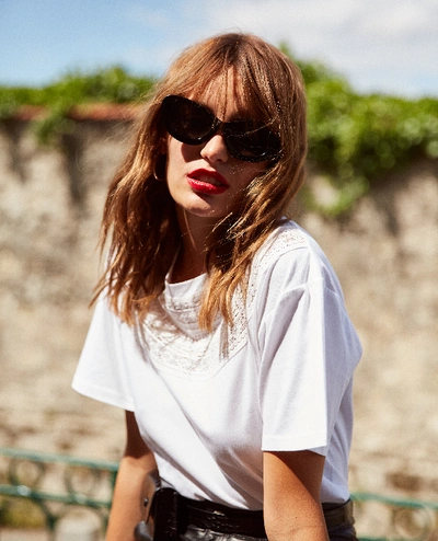 The Kooples White Cotton T-shirt With Embroidered Front