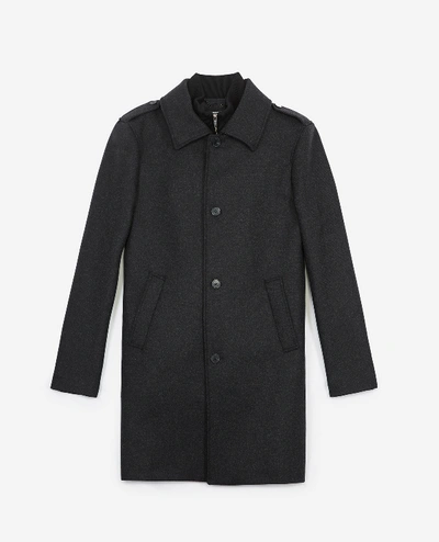 The Kooples Grey Wool Coat With Classic Collar And Zip In Gray