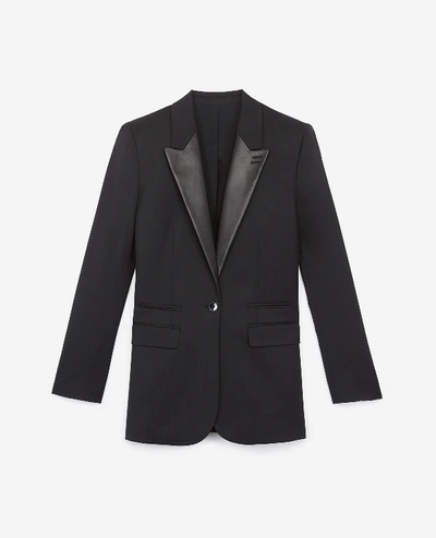 The Kooples Wool Black Formal Jacket With Leather Lapels