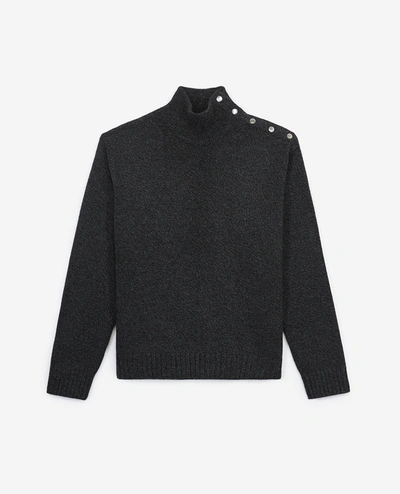 The Kooples Loose-fitting Grey Wool Sweater W/high Neck In Dark Gray