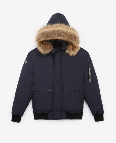 The Kooples Sport Short Nylon Blue Down Jacket With Hood In Nav