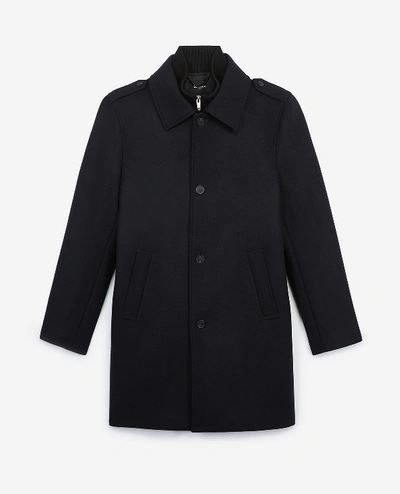 The Kooples Long Blue Wool Coat With Classic Collar In Navy