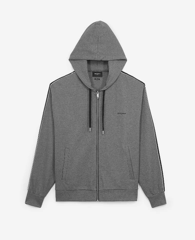 The Kooples Hooded Grey Viscose Zipped Sweatshirt In Gry