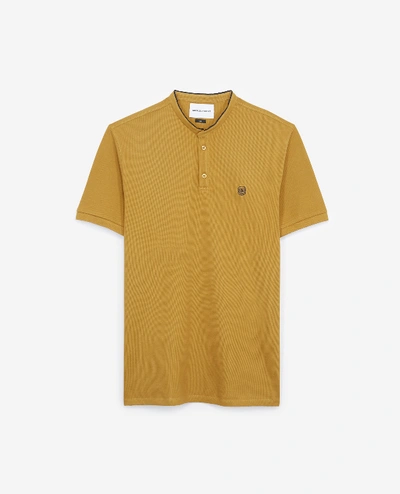 The Kooples Sport Yellow Insignia Slim Fit Polo With Buttons In Brass Yellow/dark Navy