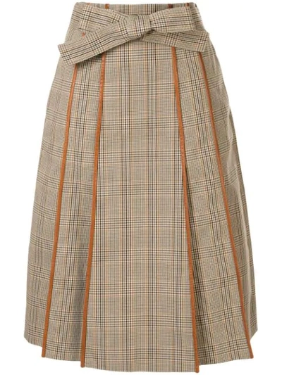 Tory Burch Plaid Print Pleated Skirt In Plaid/beige