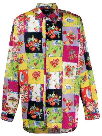 Pre-owned Versace 1990s Patchwork Floral Shirt In Yellow