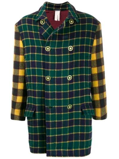Pre-owned Versace 1990s Checked Double-breasted Coat In Green